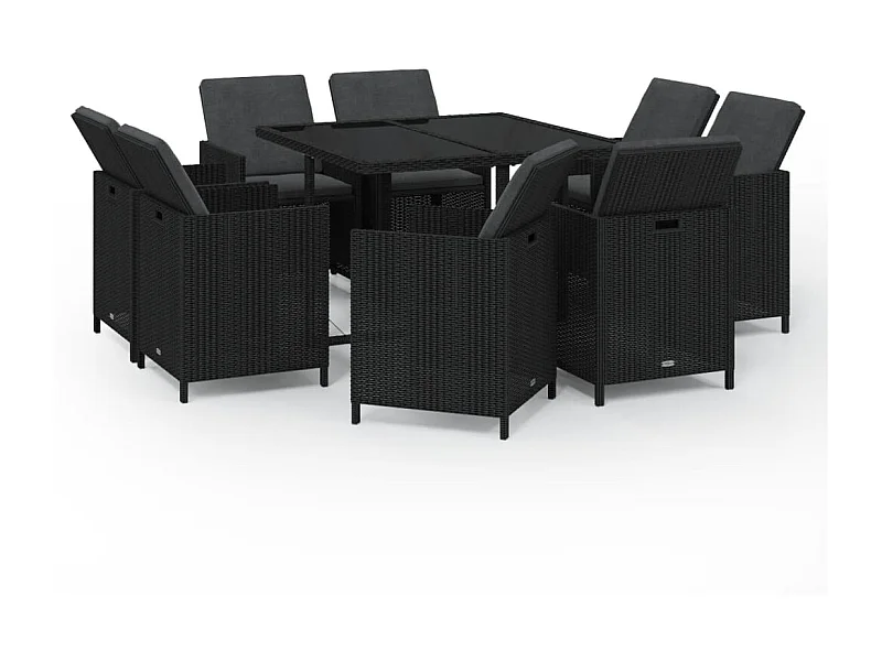 Mobilier à dîner de jardin et coussins 9pcs Résine tressée Noir 3
