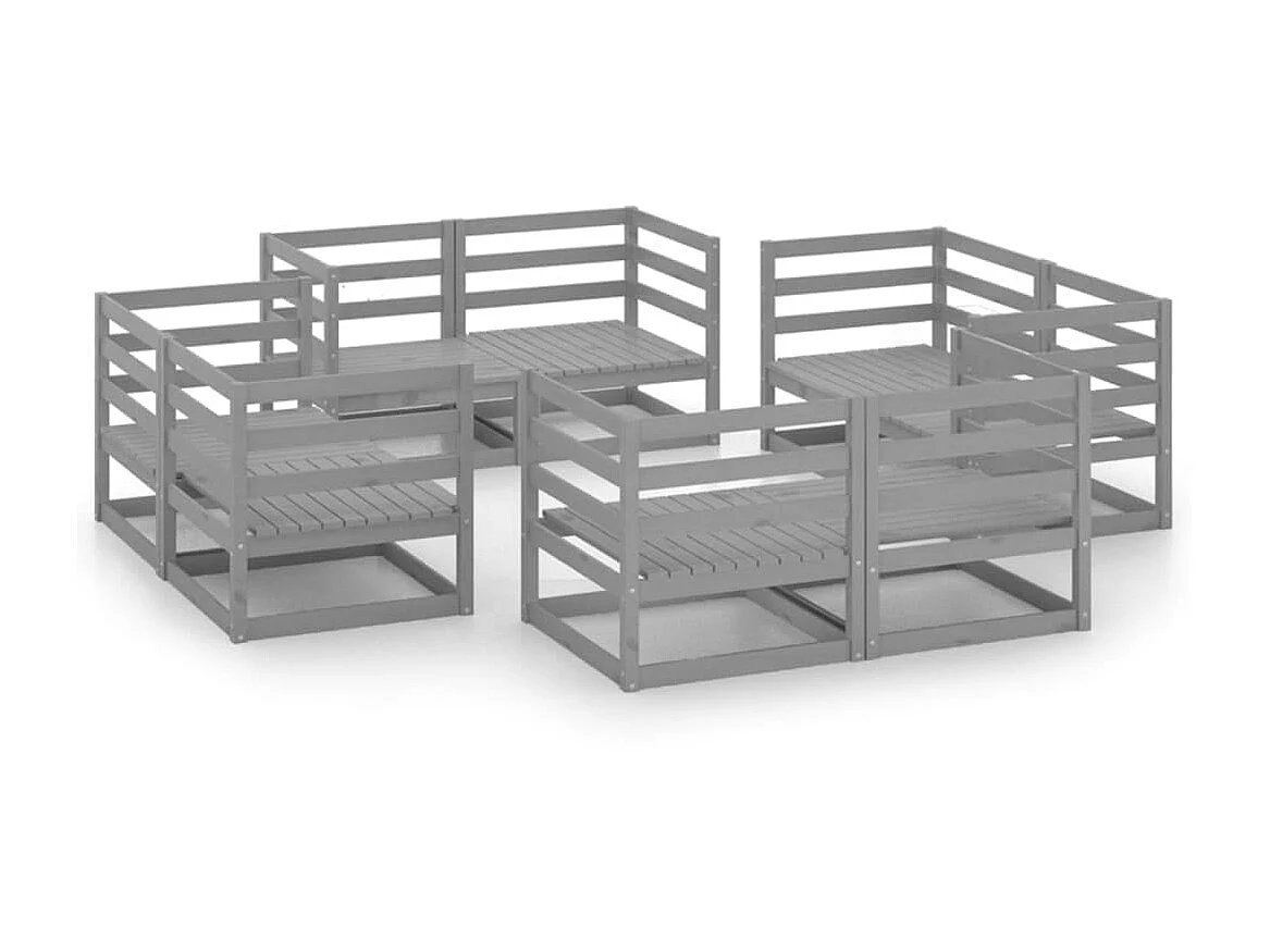 Salon de jardin 8 pcs Gris Bois de pin massif 7