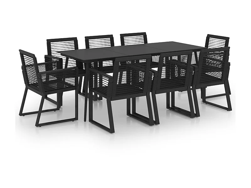 Ensemble à dîner d'extérieur 9 pcs Rotin PVC Noir 2