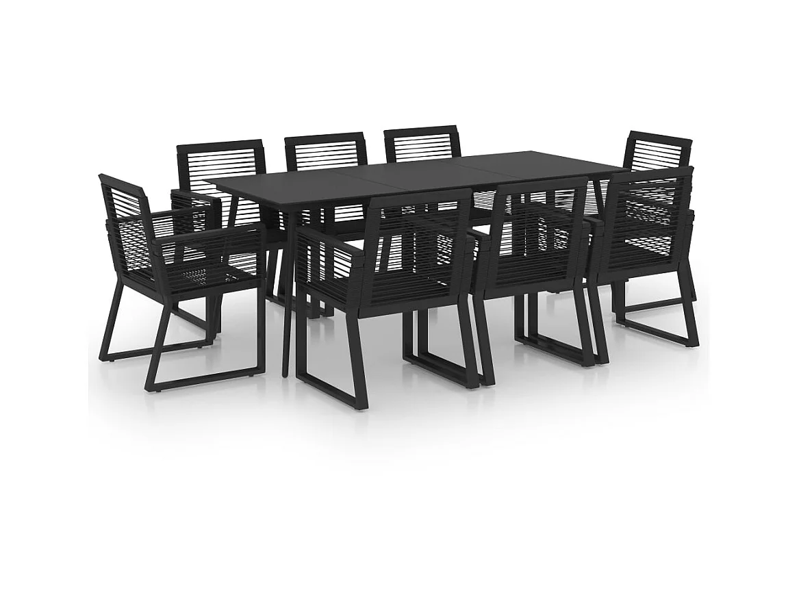 Ensemble à dîner d'extérieur 9 pcs Rotin PVC Noir 2