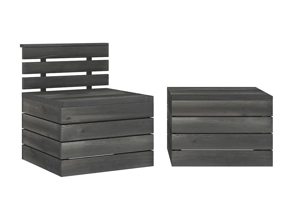 Salon de jardin palette 2 pcs Bois de pin massif Gris foncé