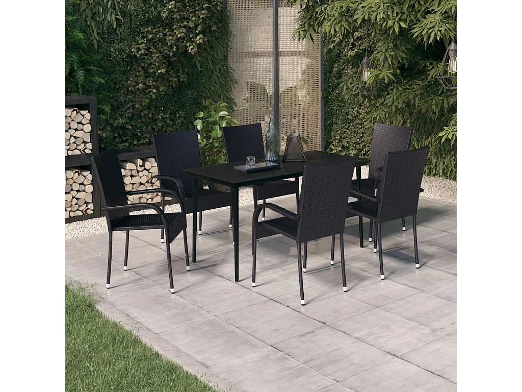 Ensemble de salle à manger de jardin 7 pcs Noir 29