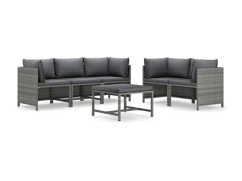 Salon de jardin 6 pcs avec coussins Résine tressée Gris 17