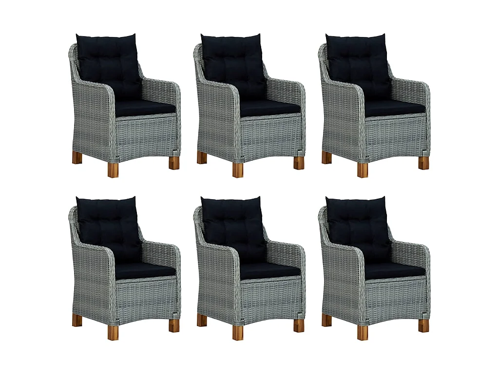 Mobilier à dîner 7 pcs avec coussins Résine tressée Gris clair 6