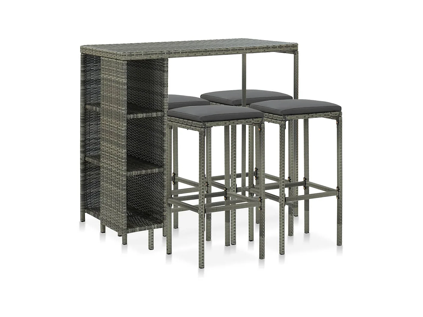 Meuble de bar de jardin 5 pcs et coussins Résine tressée Gris 2
