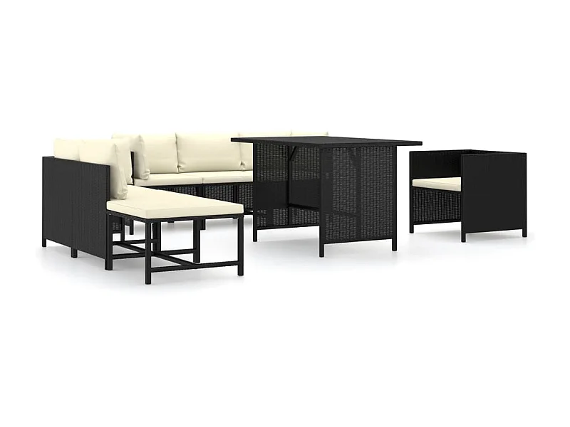 Salon de jardin 8 pcs avec coussins Résine tressée Noir 56