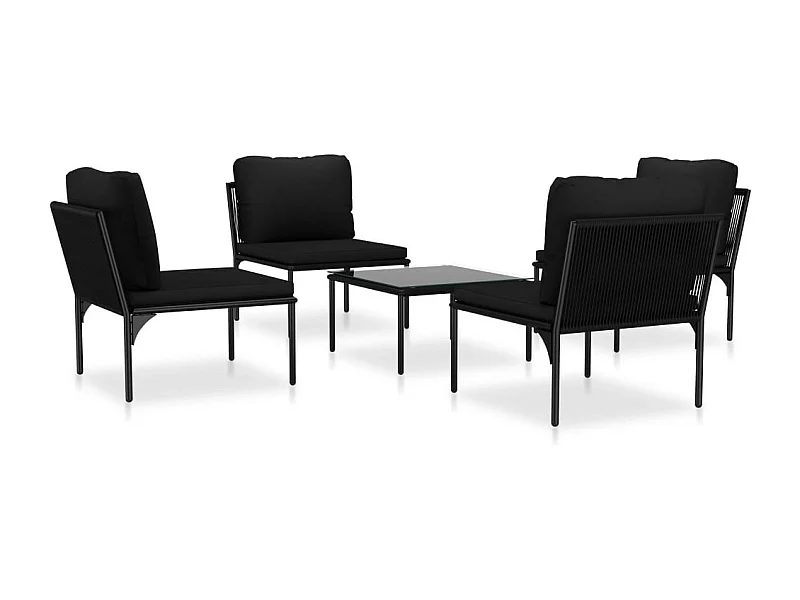 Salon de jardin 5 pcs avec coussins Noir PVC