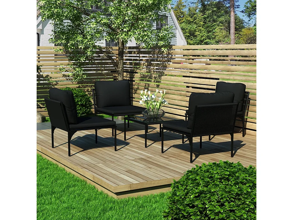Salon de jardin 5 pcs avec coussins Noir PVC