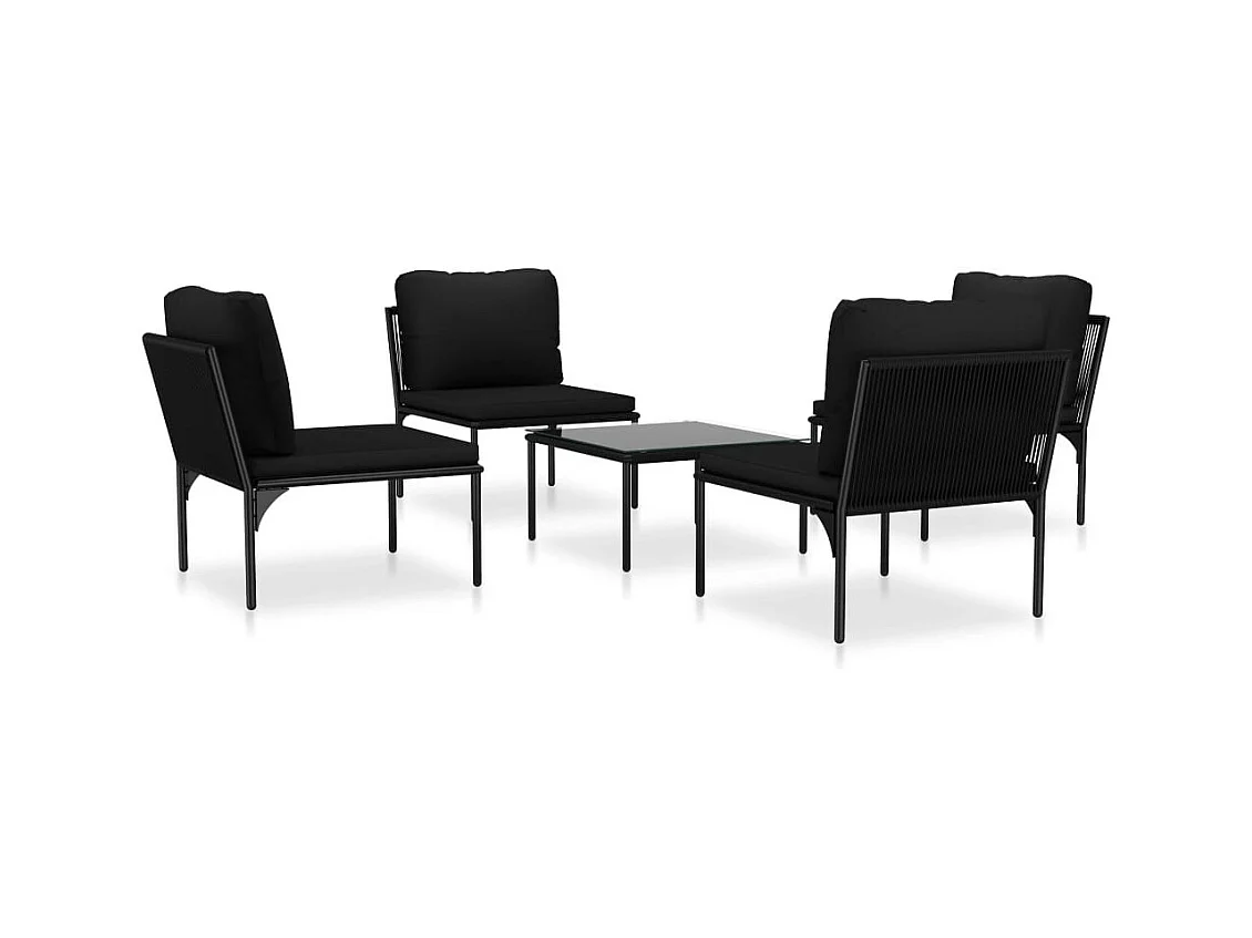Salon de jardin 5 pcs avec coussins Noir PVC