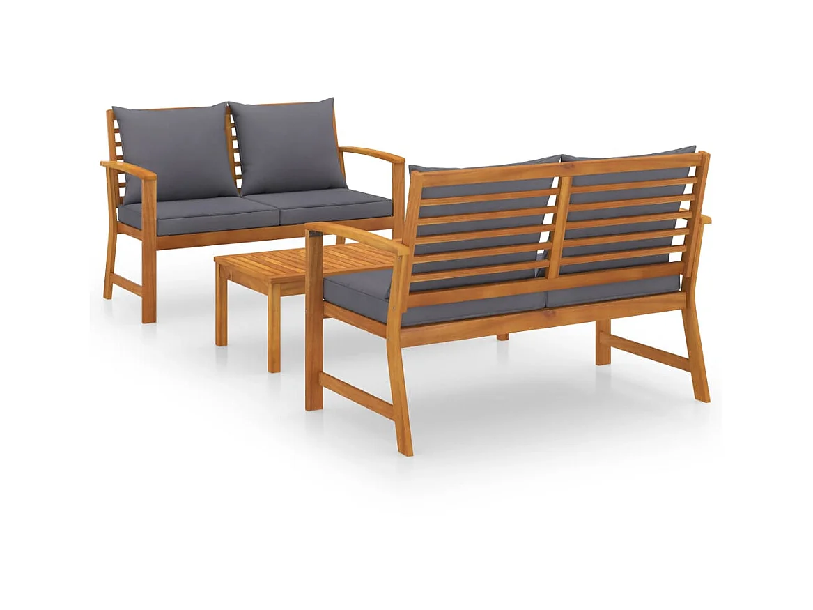 Salon de jardin 3 pcs avec coussin Bois d'acacia solide