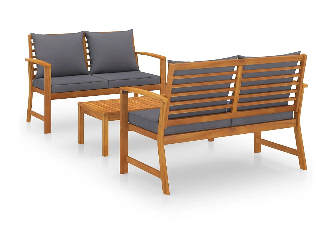 Salon de jardin 3 pcs avec coussin Bois d'acacia solide