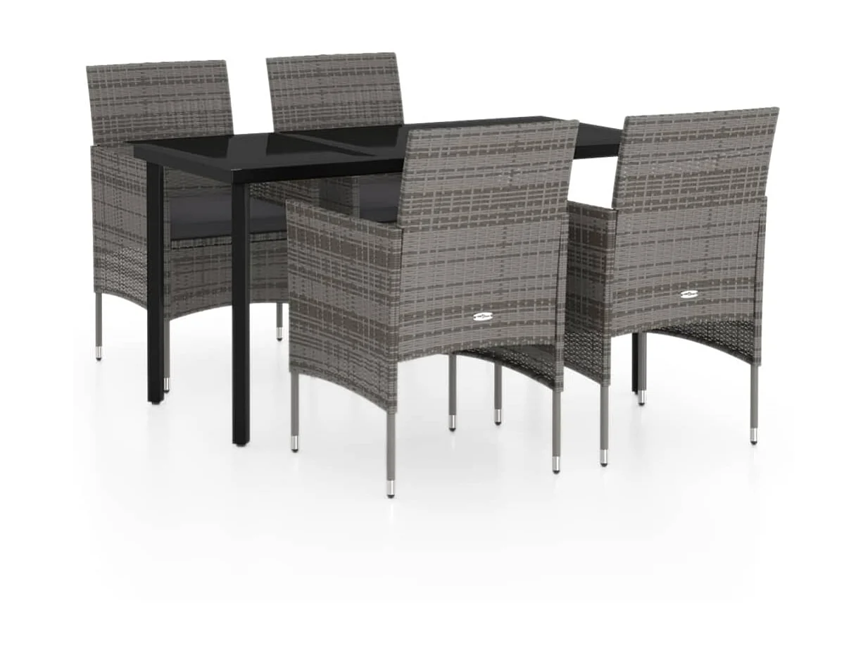 Ensemble de salle à manger de jardin et coussins 5pcs Gris-noir 2