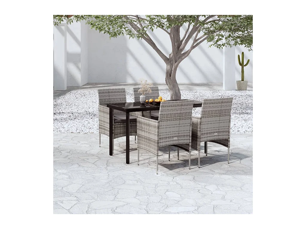 Ensemble de salle à manger de jardin et coussins 5pcs Gris-noir 2
