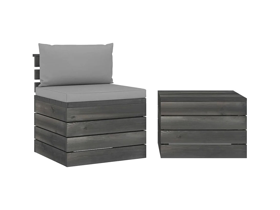 Salon palette de jardin 2 pcs avec coussins Bois de pin massif 23