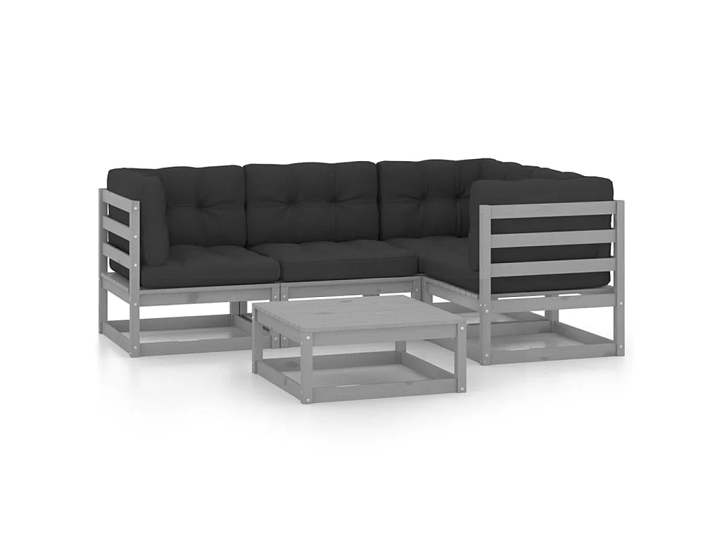 Salon de jardin 5 pcs avec coussins Bois de pin massif 82