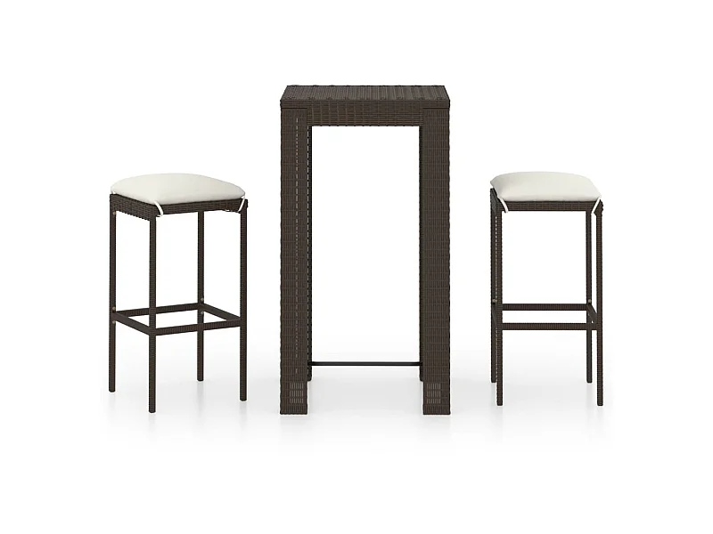 Meuble de bar de jardin 3 pcs et coussins Résine tressée Marron 2
