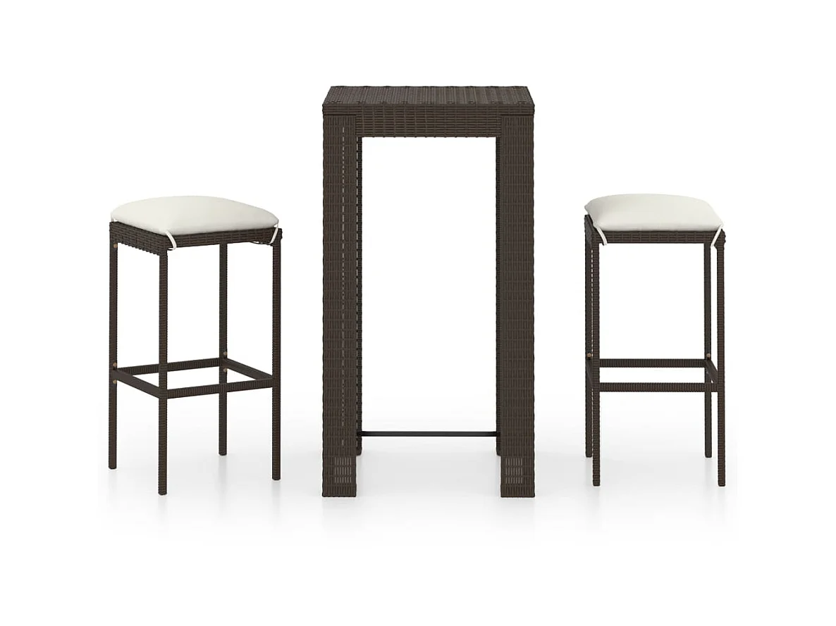 Meuble de bar de jardin 3 pcs et coussins Résine tressée Marron 2