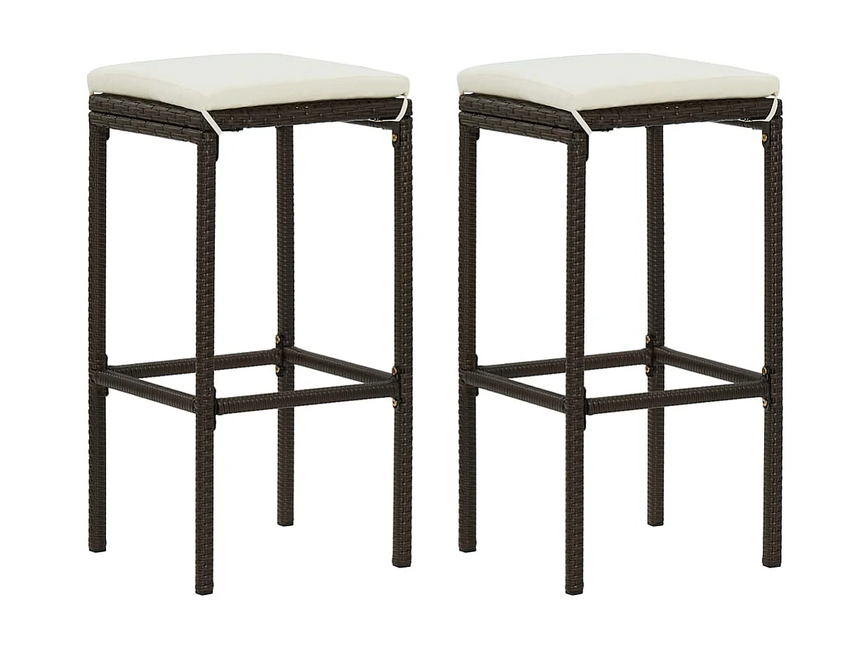 Meuble de bar de jardin 3 pcs et coussins Résine tressée Marron 2