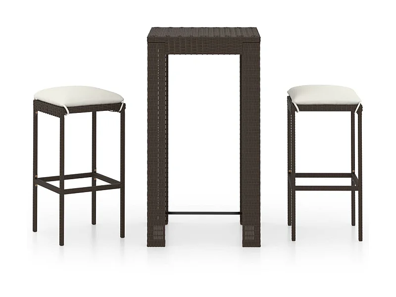 Meuble de bar de jardin 3 pcs et coussins Résine tressée Marron 2
