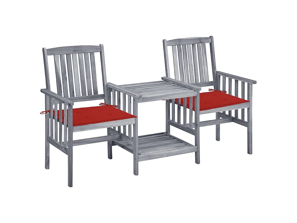 Chaises de jardin avec table à thé et coussins Acacia solide 37