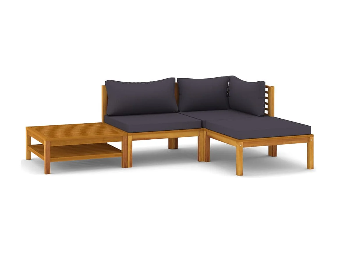 Salon de jardin 4 pcs avec coussin Bois d'acacia solide 5