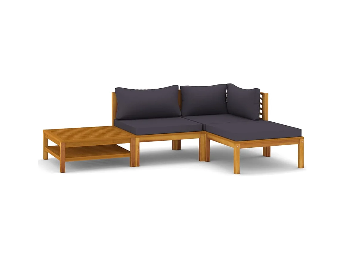 Salon de jardin 4 pcs avec coussin Bois d'acacia solide 5