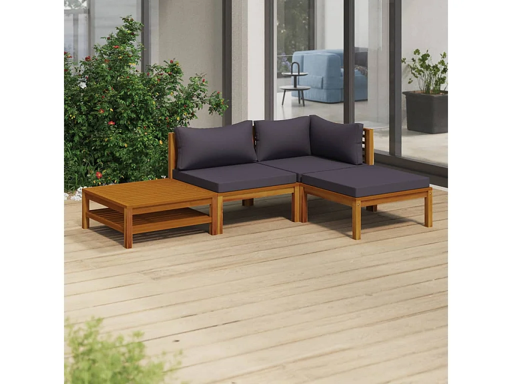 Salon de jardin 4 pcs avec coussin Bois d'acacia solide 5