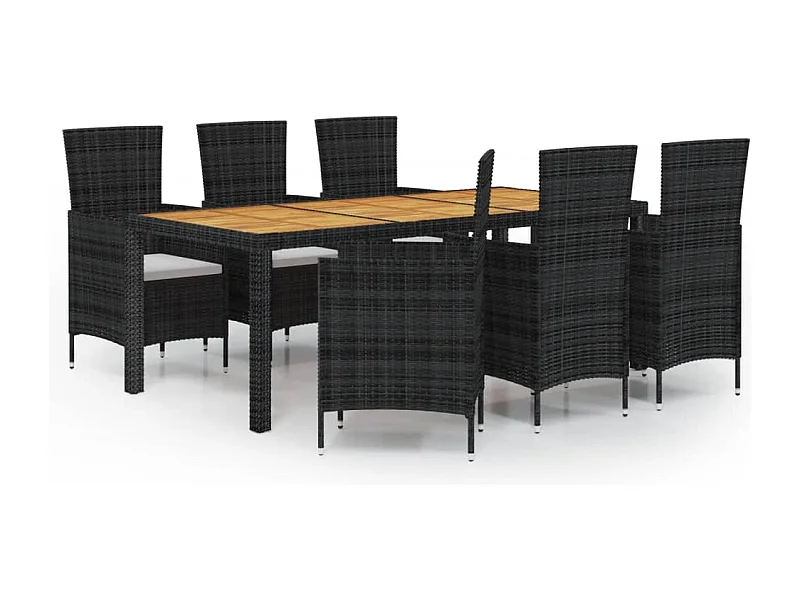 Salon d'extérieur 7 pcs avec coussins Résine tressée Noir