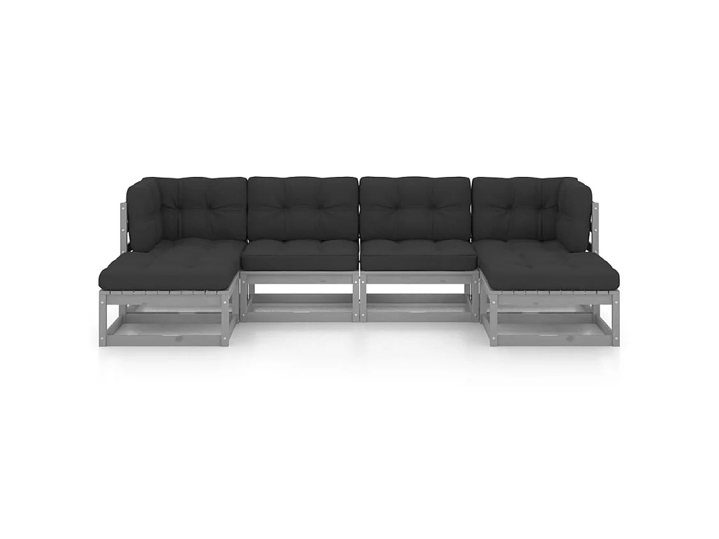 Salon de jardin 6 pcs avec coussins Gris Bois de pin massif 2