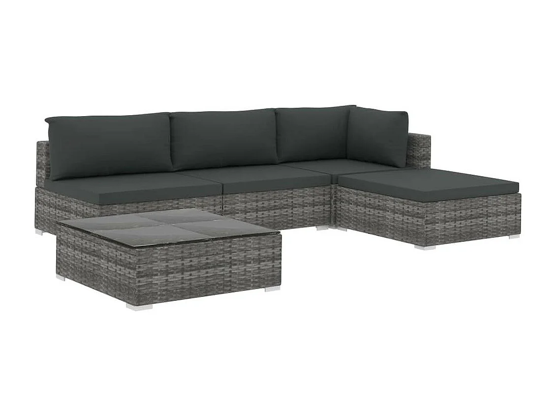 Salon de jardin 5 pcs avec coussins Résine tressée Gris 16