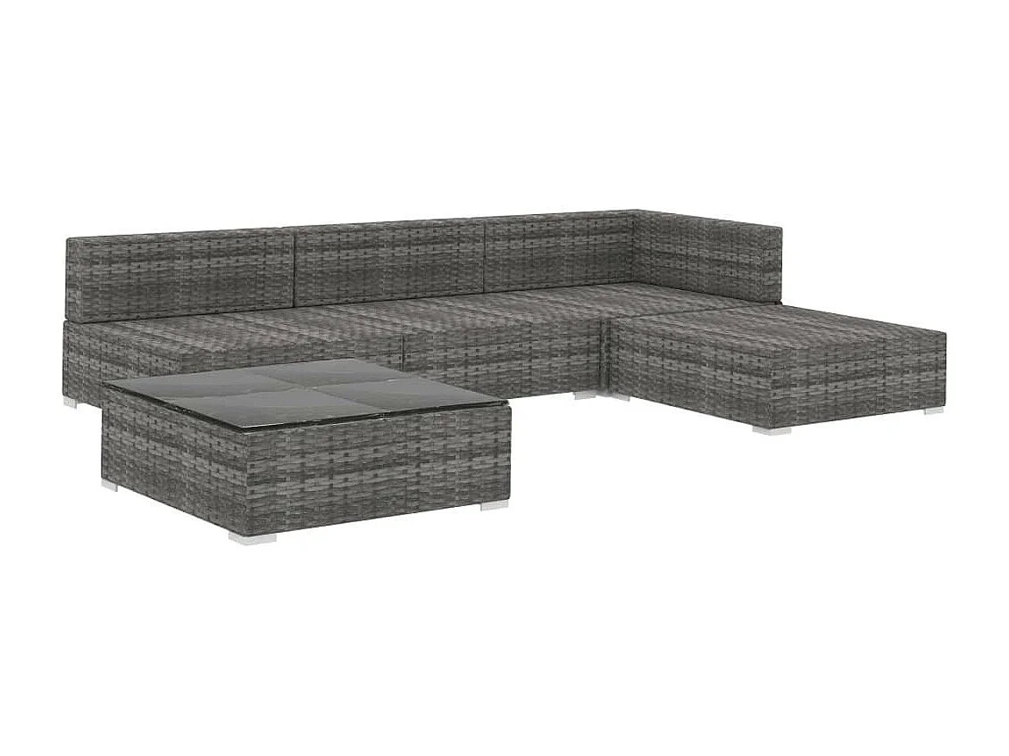 Salon de jardin 5 pcs avec coussins Résine tressée Gris 16