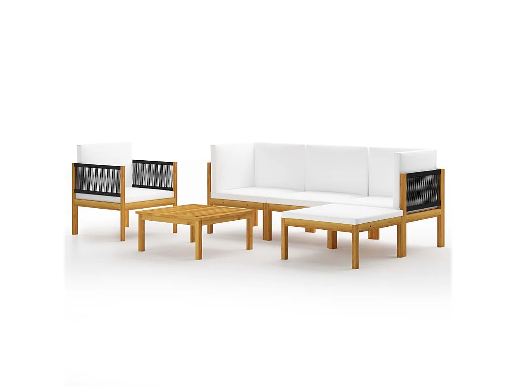 Salon de jardin 6 pcs avec coussins Crème Bois d'acacia solide