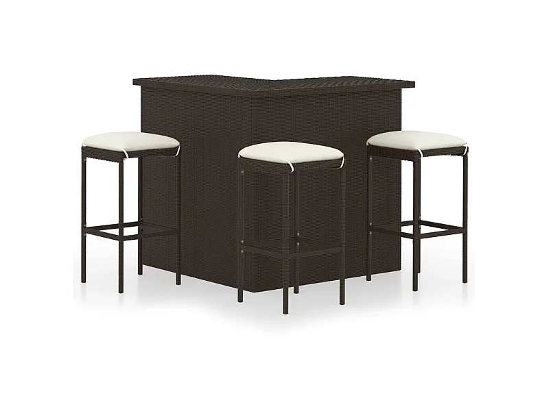 Meuble de bar de jardin 4 pcs et coussins Résine tressée Marron