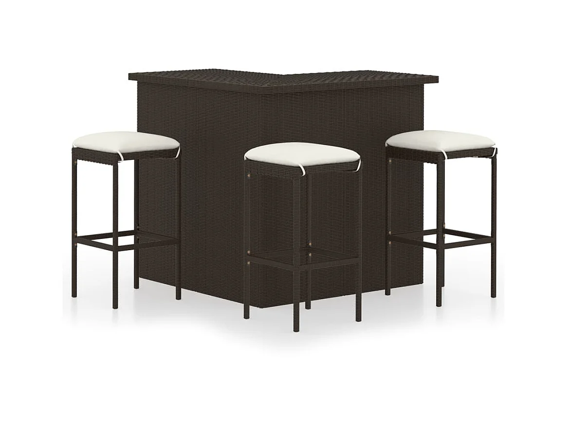 Meuble de bar de jardin 4 pcs et coussins Résine tressée Marron