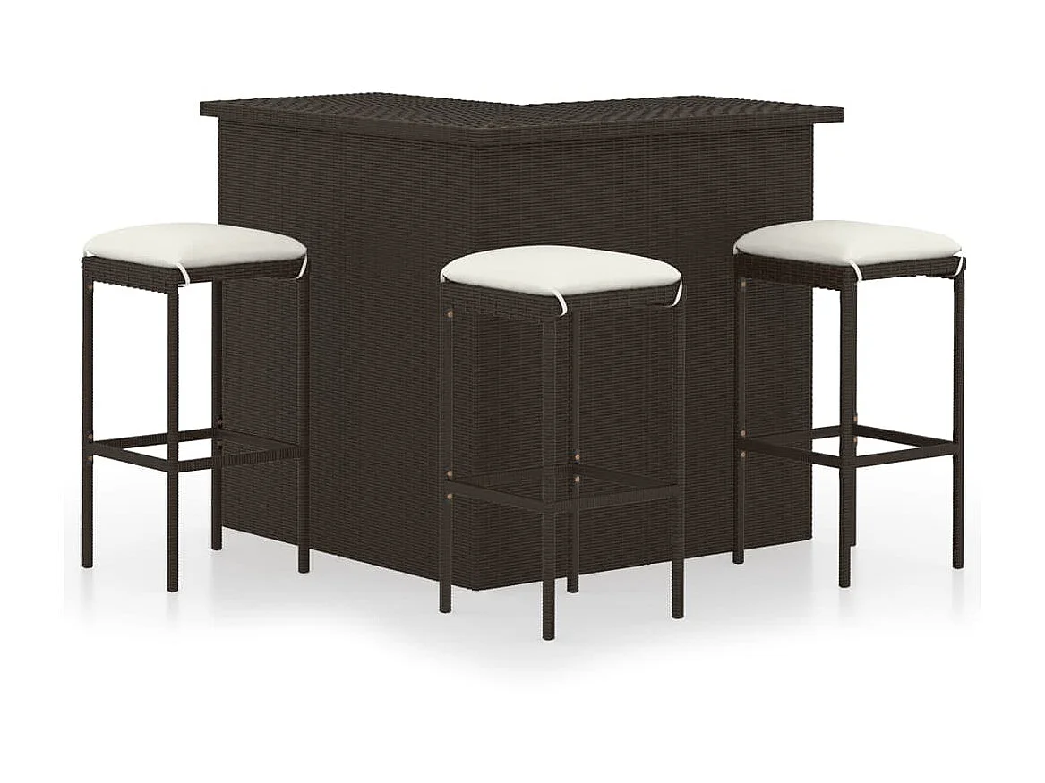 Meuble de bar de jardin 4 pcs et coussins Résine tressée Marron