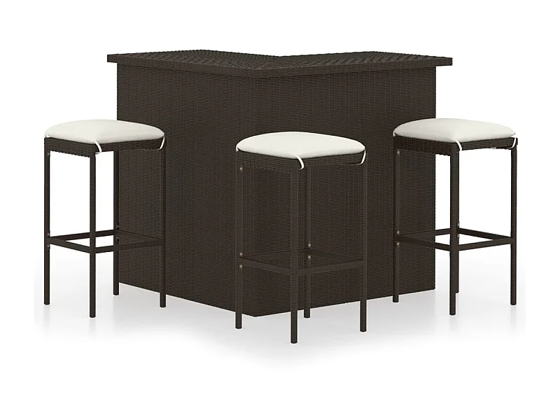 Meuble de bar de jardin 4 pcs et coussins Résine tressée Marron