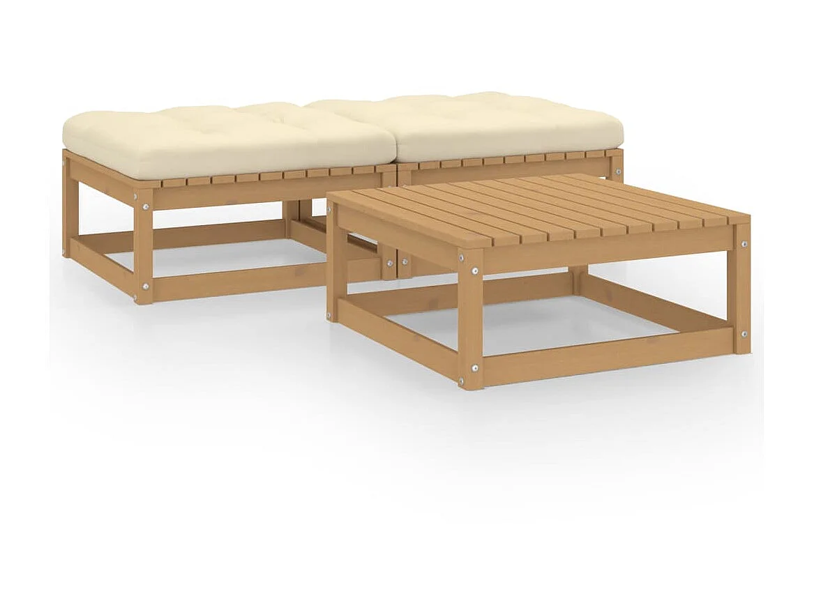 Salon de jardin 3 pcs avec coussins Bois de pin massif 11