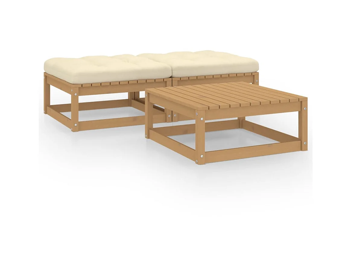 Salon de jardin 3 pcs avec coussins Bois de pin massif 11