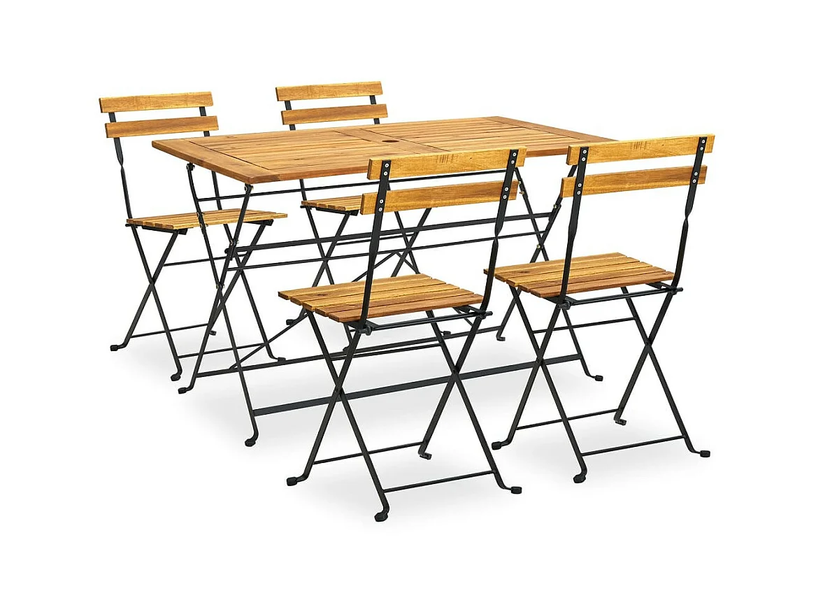 Mobilier à dîner d'extérieur pliable 5 pcs Bois d'acacia solide 2