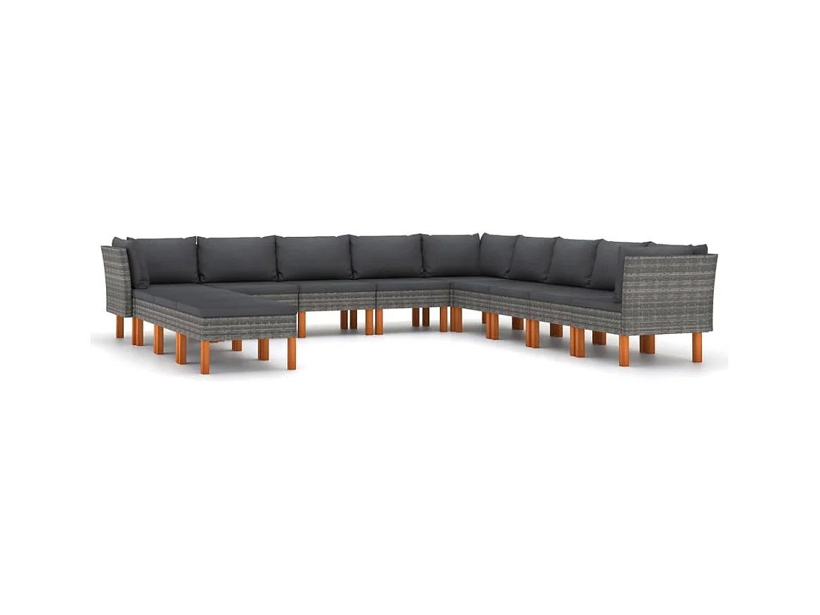 Salon de jardin 12 pcs avec coussins Résine tressée Gris 3