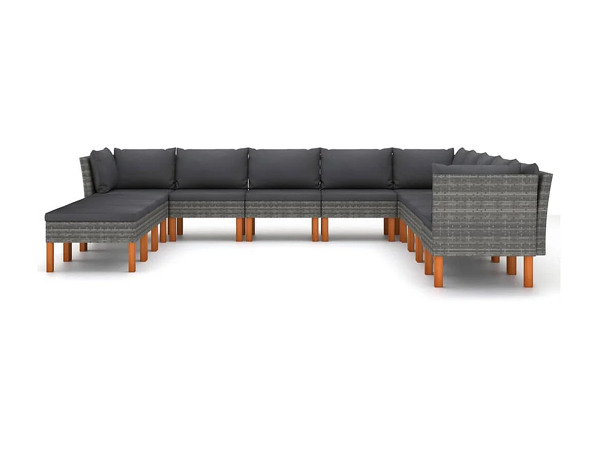 Salon de jardin 12 pcs avec coussins Résine tressée Gris 3