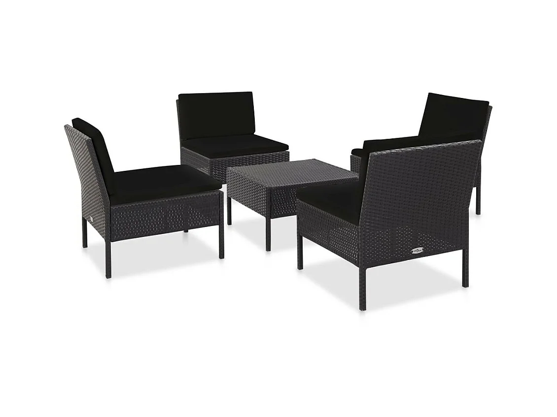 Salon de jardin 5 pcs avec coussins Résine tressée Noir 33