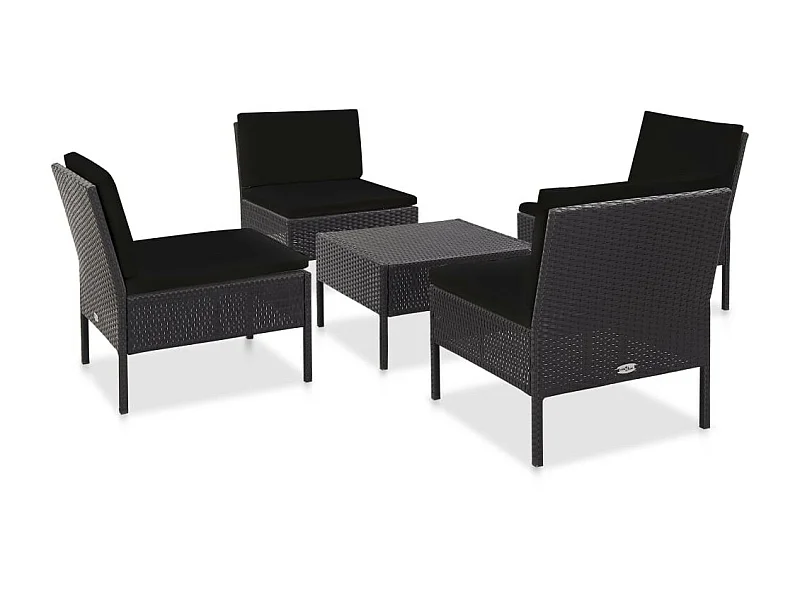 Salon de jardin 5 pcs avec coussins Résine tressée Noir 33