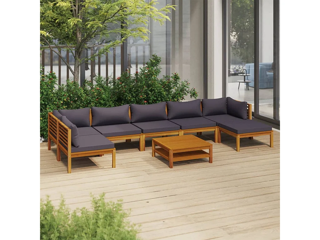 Salon de jardin 8 pcs avec coussin Bois d'acacia solide