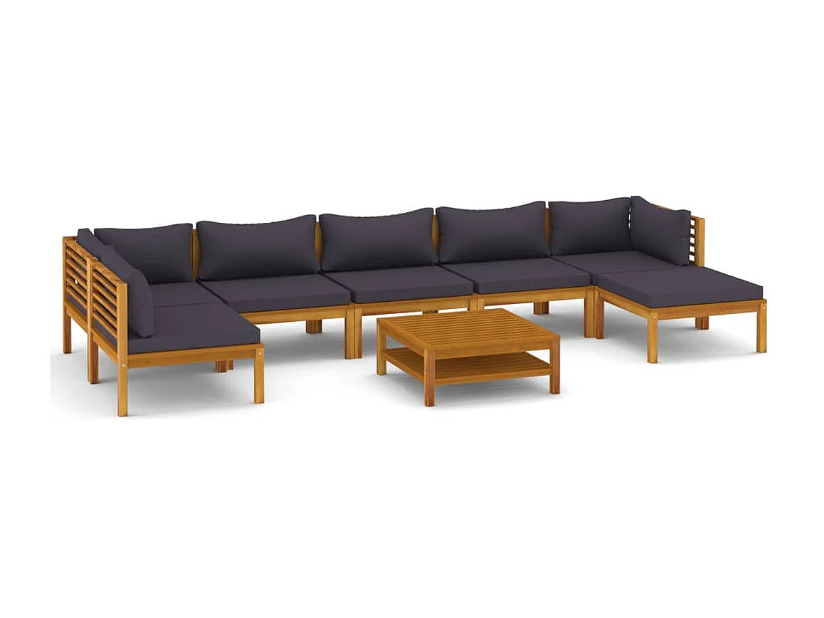 Salon de jardin 8 pcs avec coussin Bois d'acacia solide