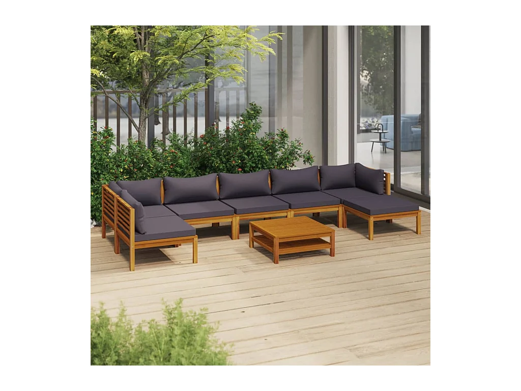 Salon de jardin 8 pcs avec coussin Bois d'acacia solide