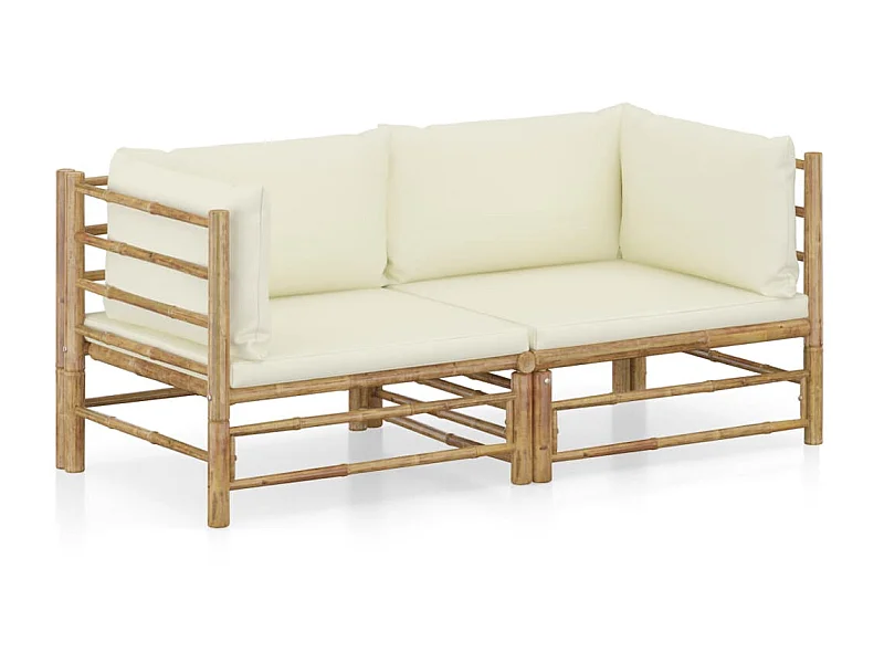 Canapés de jardin 2 pcs avec coussins blanc crème Bambou