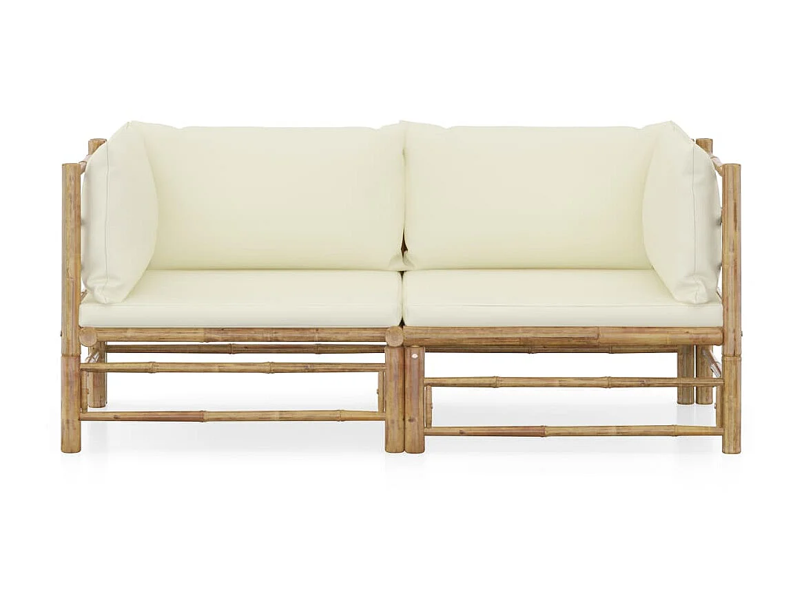 Canapés de jardin 2 pcs avec coussins blanc crème Bambou
