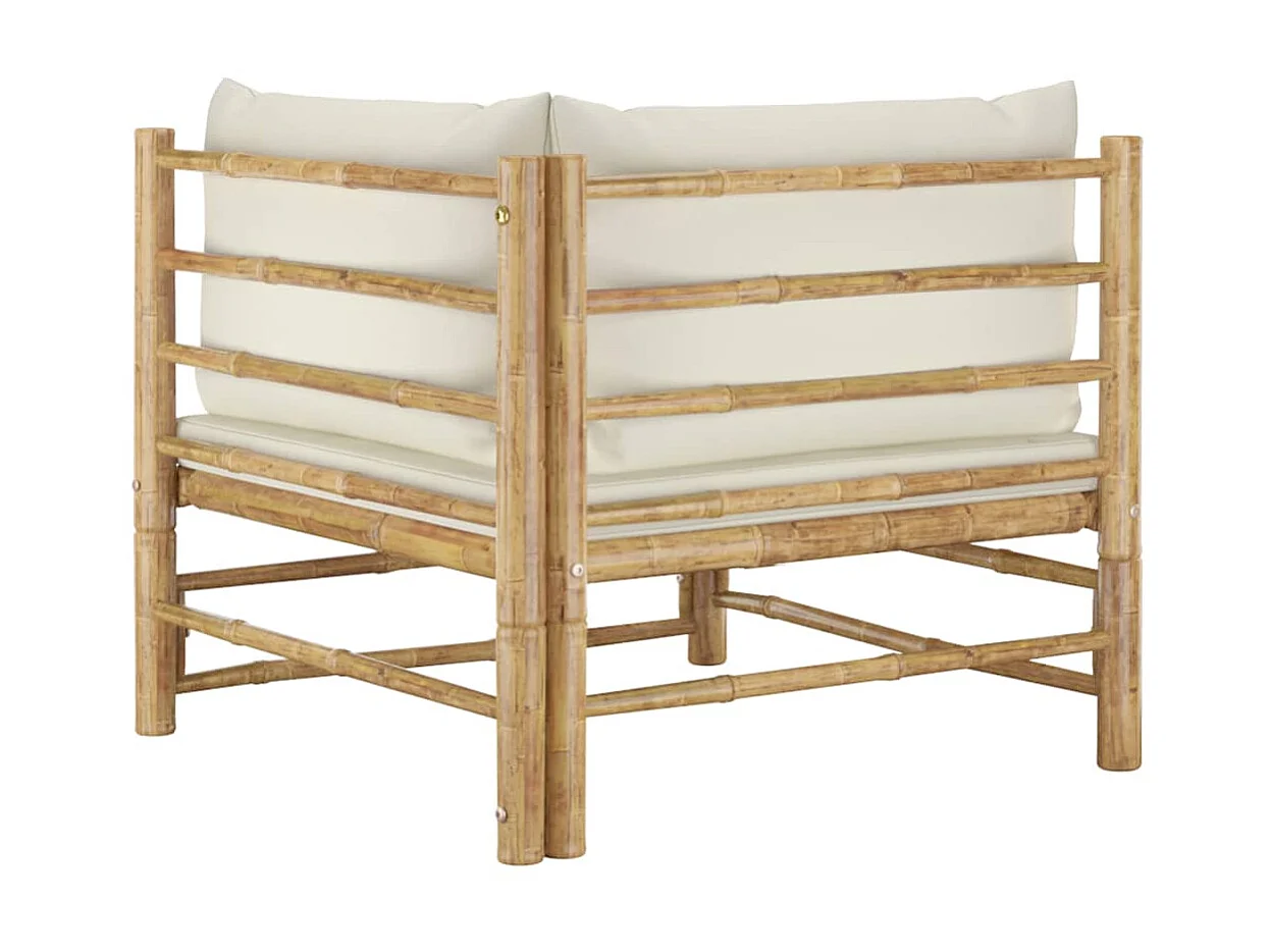 Canapés de jardin 2 pcs avec coussins blanc crème Bambou