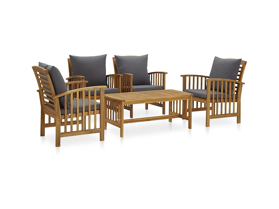 Salon de jardin 5 pcs avec coussins Bois d'acacia solide 9